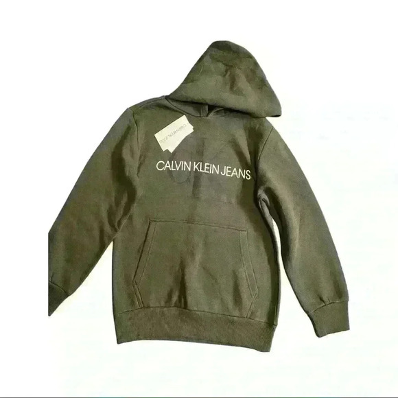 Calvin Klein Big Boys Old School Logo Pullover Hoodie Sequoia M(10/12) - Picture 2 of 9